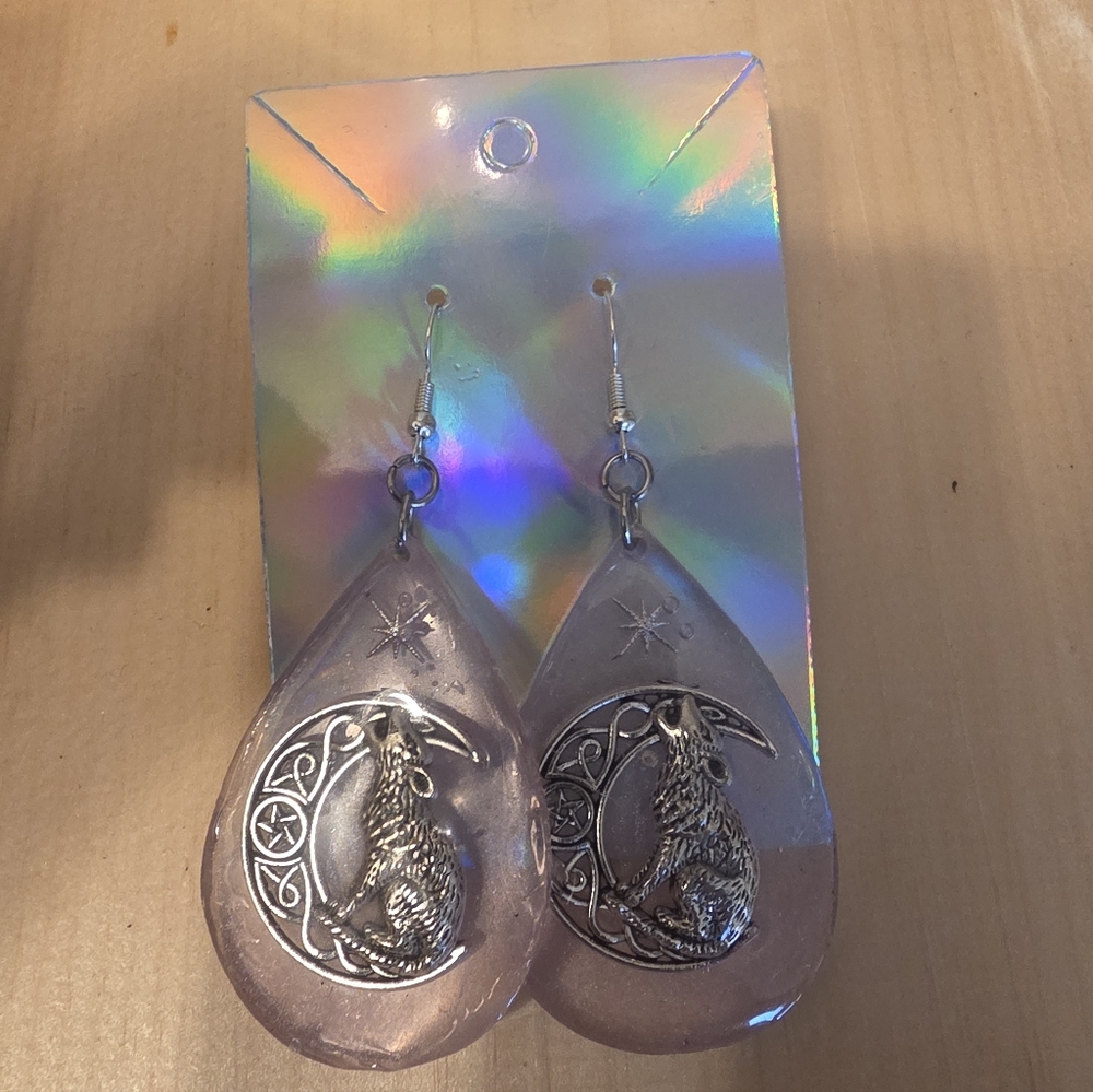 Howling Wolf In Moon Glow In The Dark  Hypoallergenic Stainless Steel Earrings